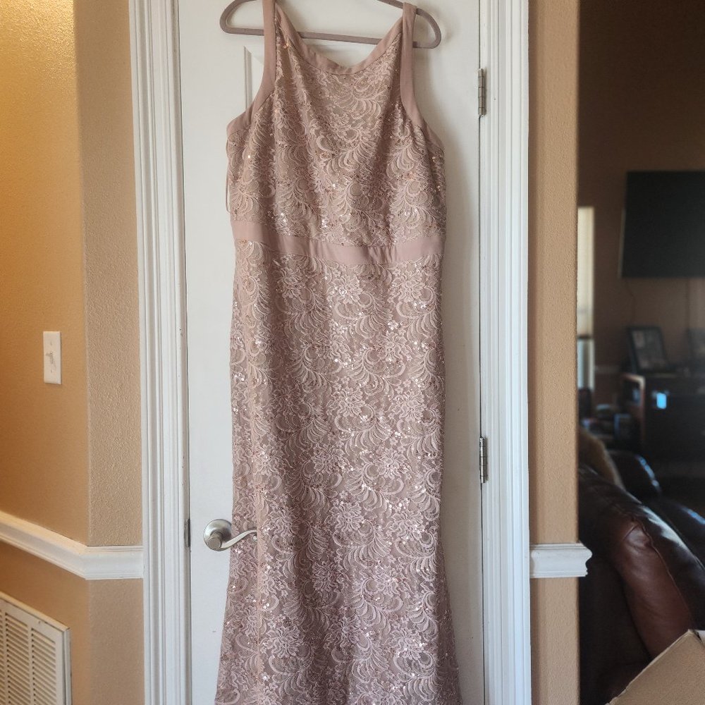 Peachy Beige Lace & Sequence Formal Dress